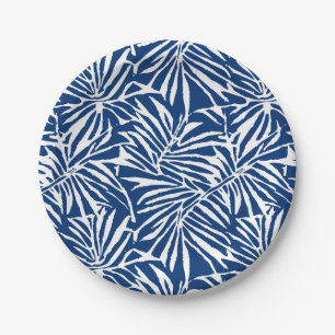 Assiettes En Carton Motif à feuilles tropicales bleues et blanches rép