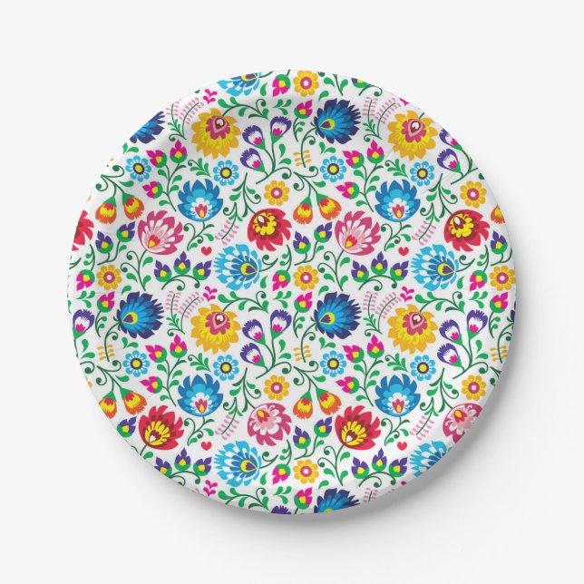 Assiettes En Carton Motif à fleurs d'art populaire 2 (Devant)