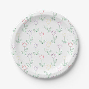 Assiettes En Carton Motif à fleurs de tulipes dessinées à la main