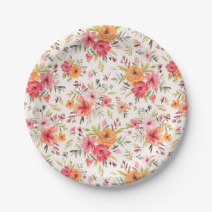 Assiettes En Carton Motif à fleurs Orange Doodle Garden