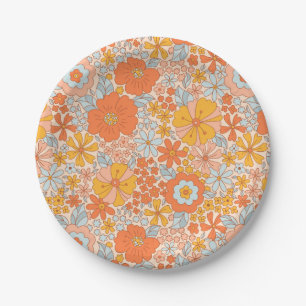 Assiettes En Carton Motif à fleurs Orange Retro