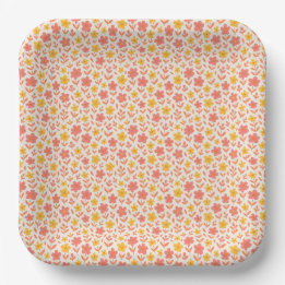 Assiettes En Carton Motif à fleurs rose et jaune