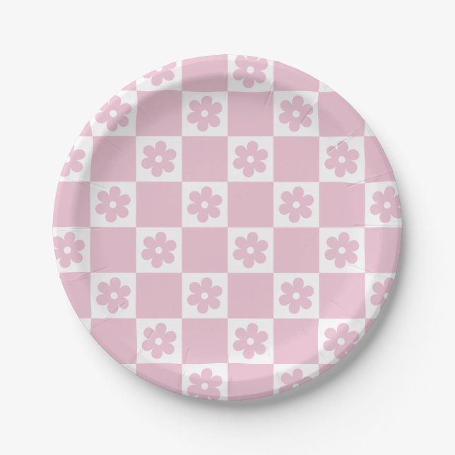 Assiettes En Carton Motif à fleurs roses (Devant)