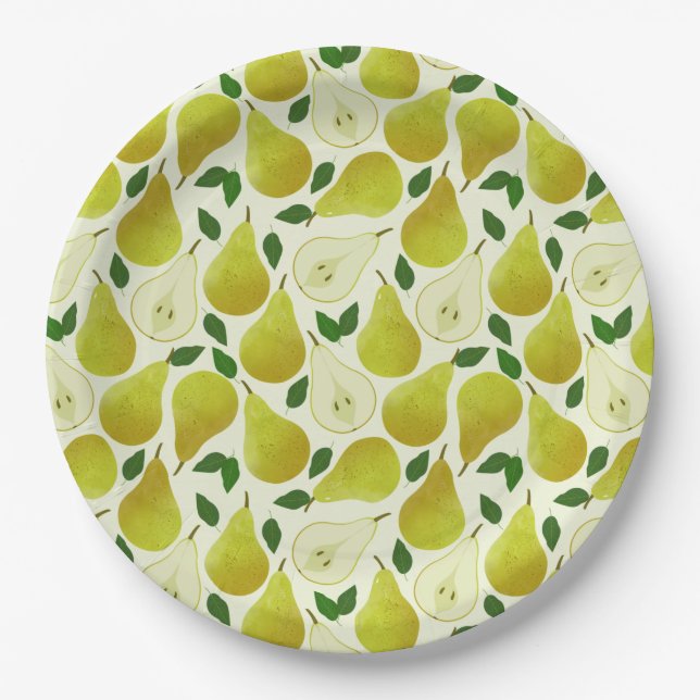 Assiettes En Carton Motif à poires vertes (Devant)