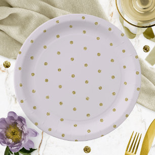 Assiettes En Carton Motif à pois pailleté or lavande violet