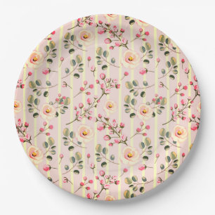 Assiettes En Carton Motif à rayures florales rose pâle
