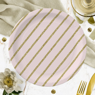 Assiettes En Carton Motif à rayures pailletées or rose clair