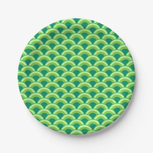 Assiettes En Carton Motif à vagues Art déco - vert jade