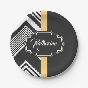 Assiettes En Carton Motif abstrait noir et blanc
