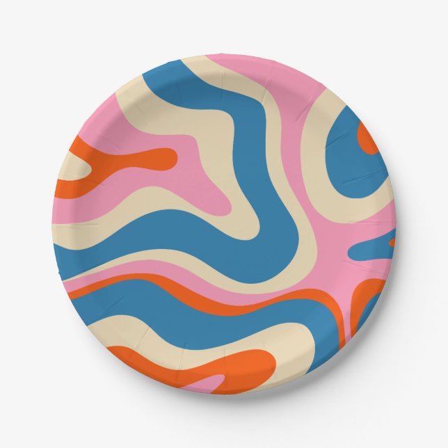 Assiettes En Carton Motif Abstrait Retro Liquid Swirl (Devant)