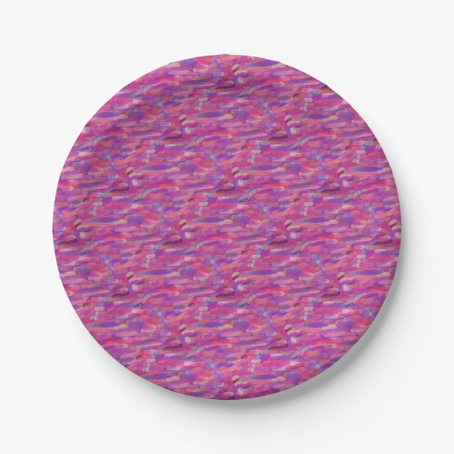 Assiettes En Carton Motif Abstrait violet et rose (Devant)
