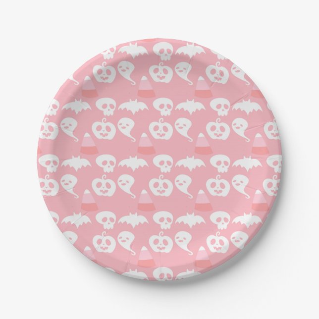 Assiettes En Carton Motif adorable rose de Halloween (Devant)
