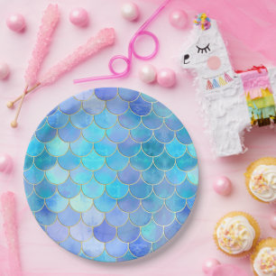 Assiettes En Carton Motif Aqua Pearlescent & Gold Mermaid