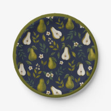 Motif aquarelle de poire verte sur fond bleu foncé