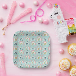 Assiettes En Carton Motif arc-en-ciel blanc mignon