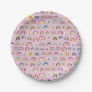 Assiettes En Carton Motif arc-en-ciel rose