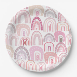 Assiettes En Carton Motif arc-en-ciel rose pâle