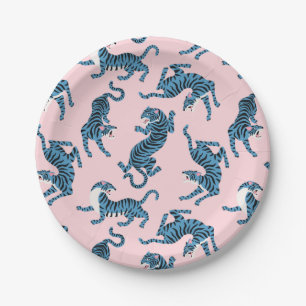 Assiettes En Carton Motif asiatique de tigre bleu