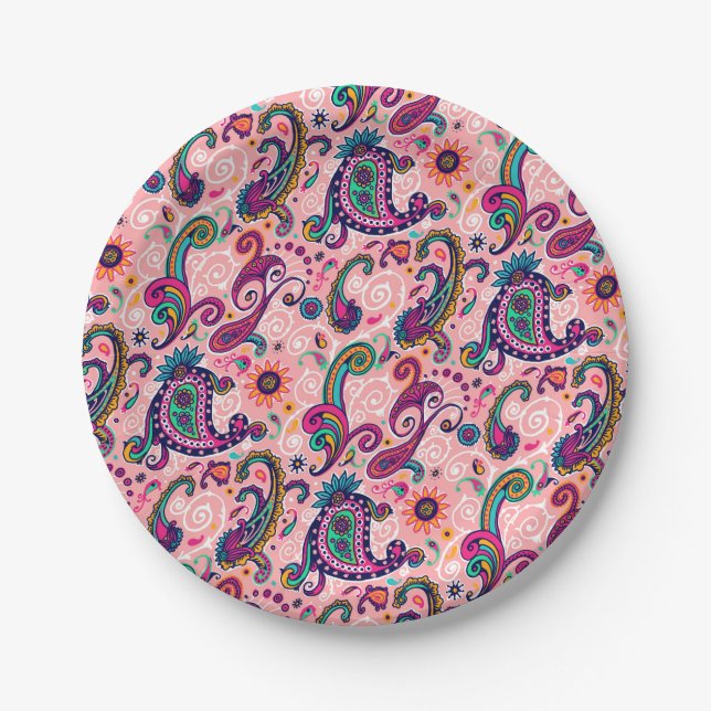 Assiettes En Carton Motif assez rose de Paisley (Devant)