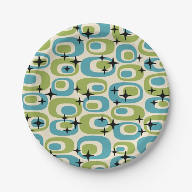 Assiettes En Carton Motif atomique moderne du milieu du siècle (Devant)