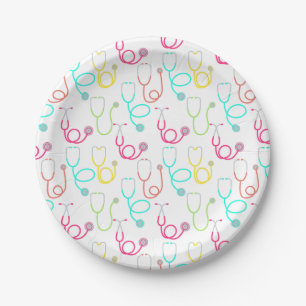 Assiettes En Carton Motif au néon de stéthoscope
