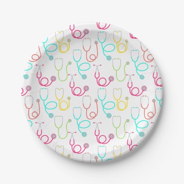 Assiettes En Carton Motif au néon de stéthoscope (Devant)