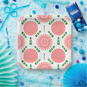 Assiettes En Carton motif aux fleurs roses