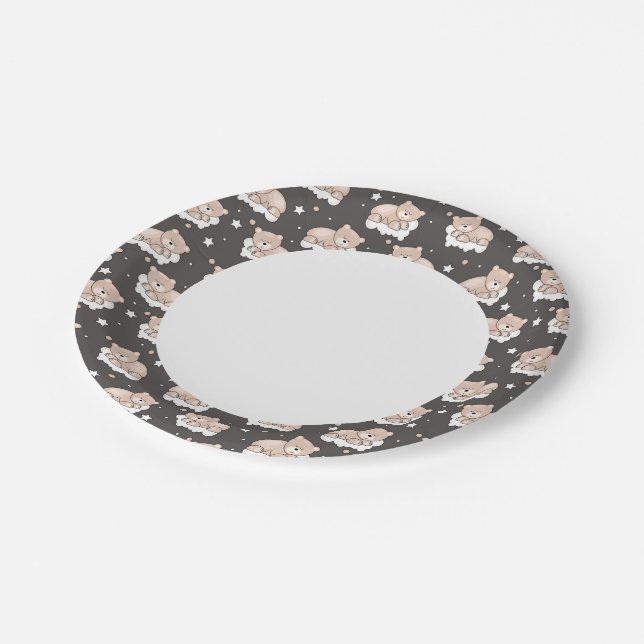 Assiettes En Carton motif avec petit ours couchant (Angle)