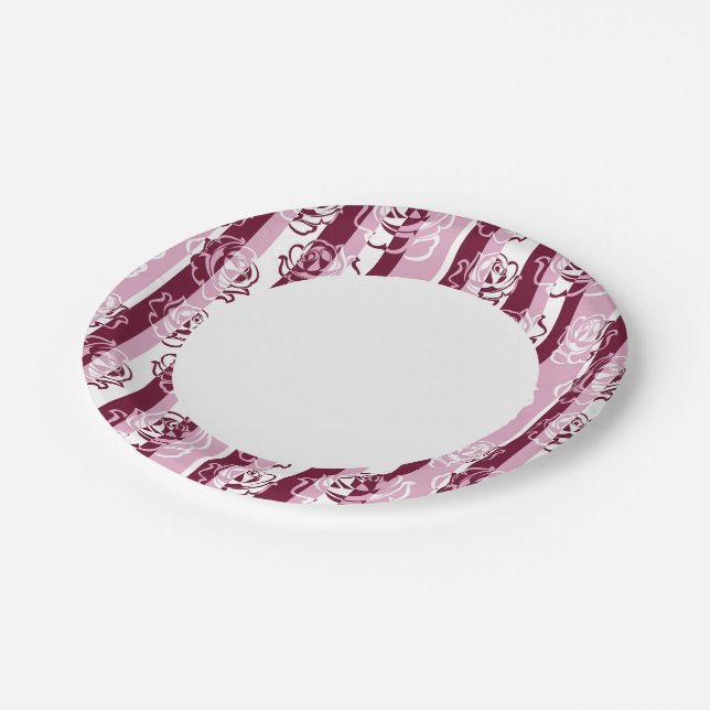 Assiettes En Carton motif avec roses (Angle)
