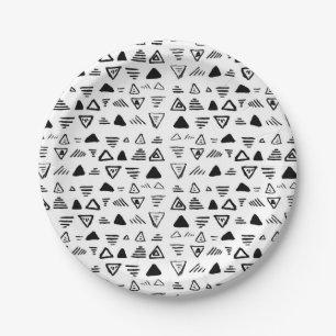 Assiettes En Carton Motif aztèque de peinture blanche noire fabriqué