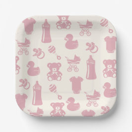 Assiettes En Carton Motif Baby shower rose