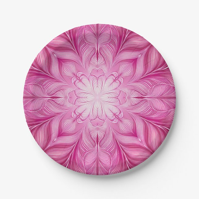 Assiettes En Carton Motif Batik rose (Devant)