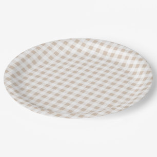 Assiettes En Carton Motif blanc beige de guingan