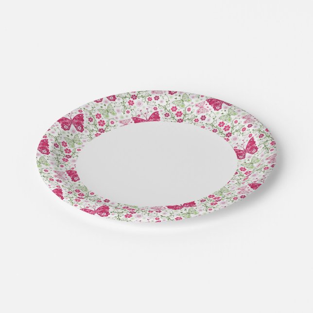 Assiettes En Carton Motif blanc floral (Angle)