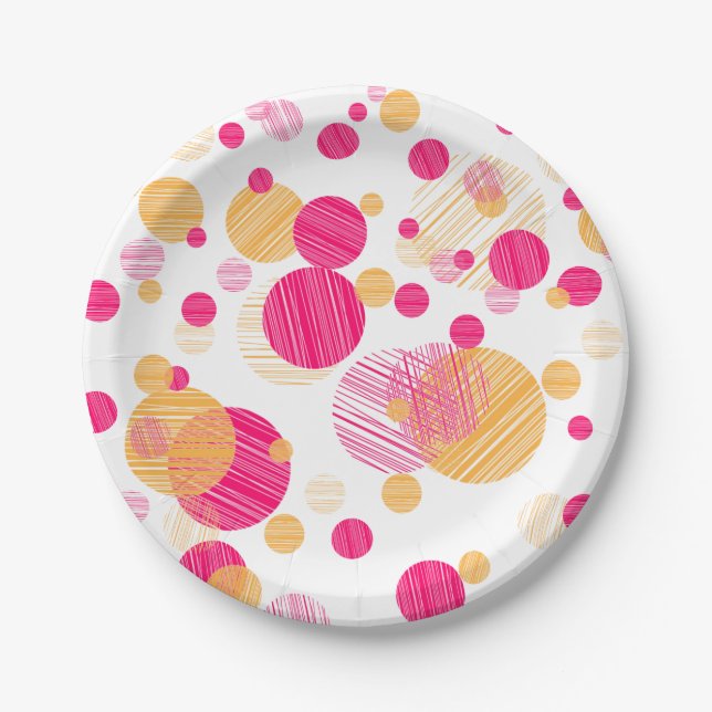 Assiettes En Carton Motif blanc rose et jaune Polka-point (Devant)