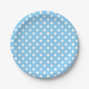 Assiettes En Carton motif bleu avec pois blanc