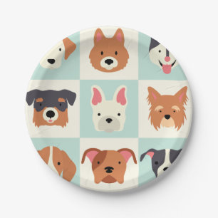 Assiettes En Carton Motif bleu-clair de race mignonne de chien