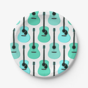 Assiettes En Carton Motif bleu de guitares acoustiques