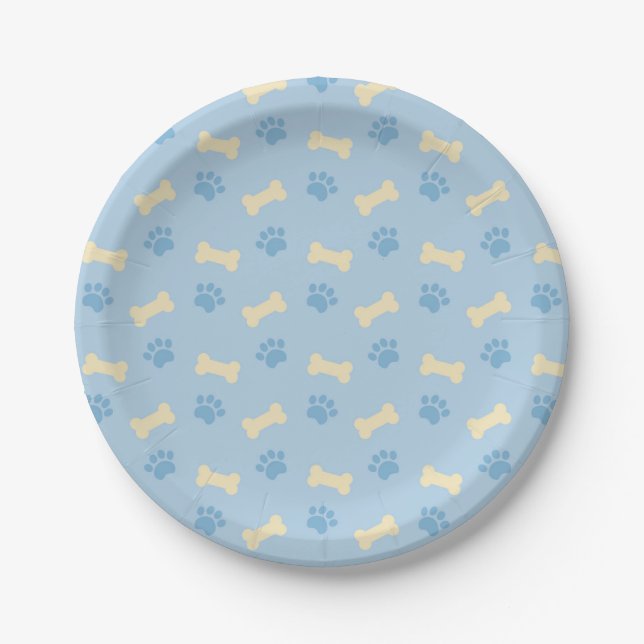 Assiettes En Carton Motif bleu d'os d'empreinte de patte (Devant)