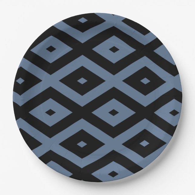 Assiettes En Carton Motif bleu gris et noir diamant (Devant)