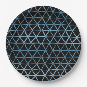 Assiettes En Carton Motif bleu Shibori sur fond noir
