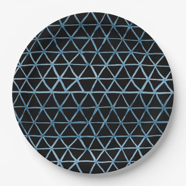Assiettes En Carton Motif bleu Shibori sur fond noir (Devant)