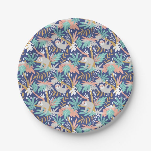 Assiettes En Carton Motif bleu tropical de paresse (Devant)