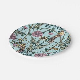 Assiettes En Carton Motif botanique de couleur bleue de style vintage