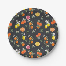 Motif botanique orange et citron foncé