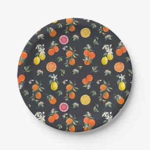 Assiettes En Carton Motif botanique orange et citron foncé