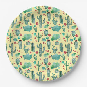 Assiettes En Carton motif cactus et ladybug - arrière - plan jaune
