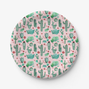 Assiettes En Carton motif cactus et ladybug - arrière - plan rose clai