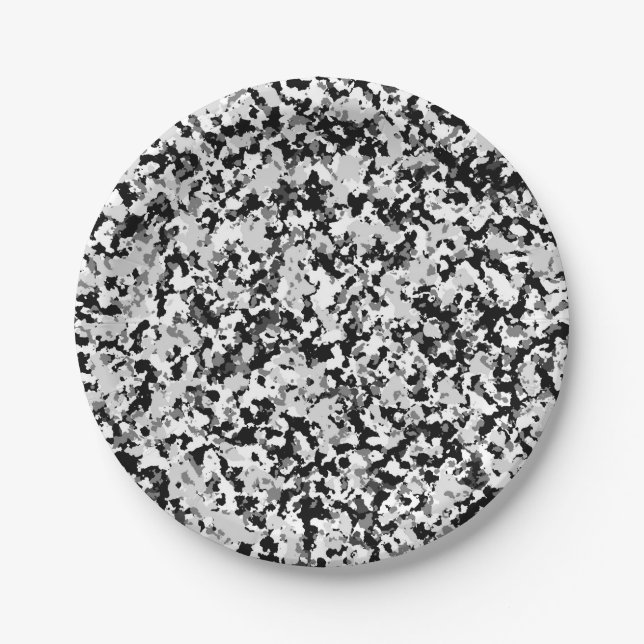 Assiettes En Carton Motif Camouflage noir gris blanc arctique (Devant)