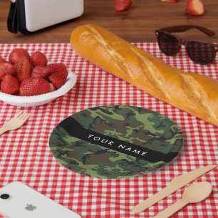 Assiettes En Carton Motif Camouflage Vert, Votre nom, Personnaliser